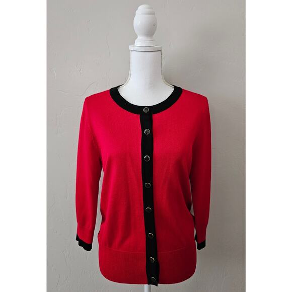 Premise Red Black Button Front Cardigan NEW - Picture 1 of 9